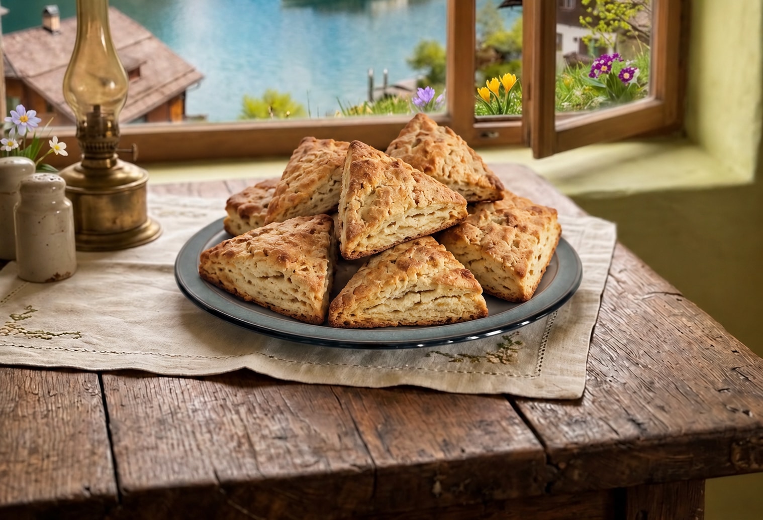 Triangular Good Friday scones on a plate
