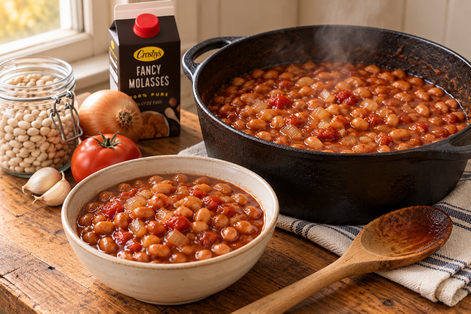 Navy beans in a rich molasses and tomato sauce