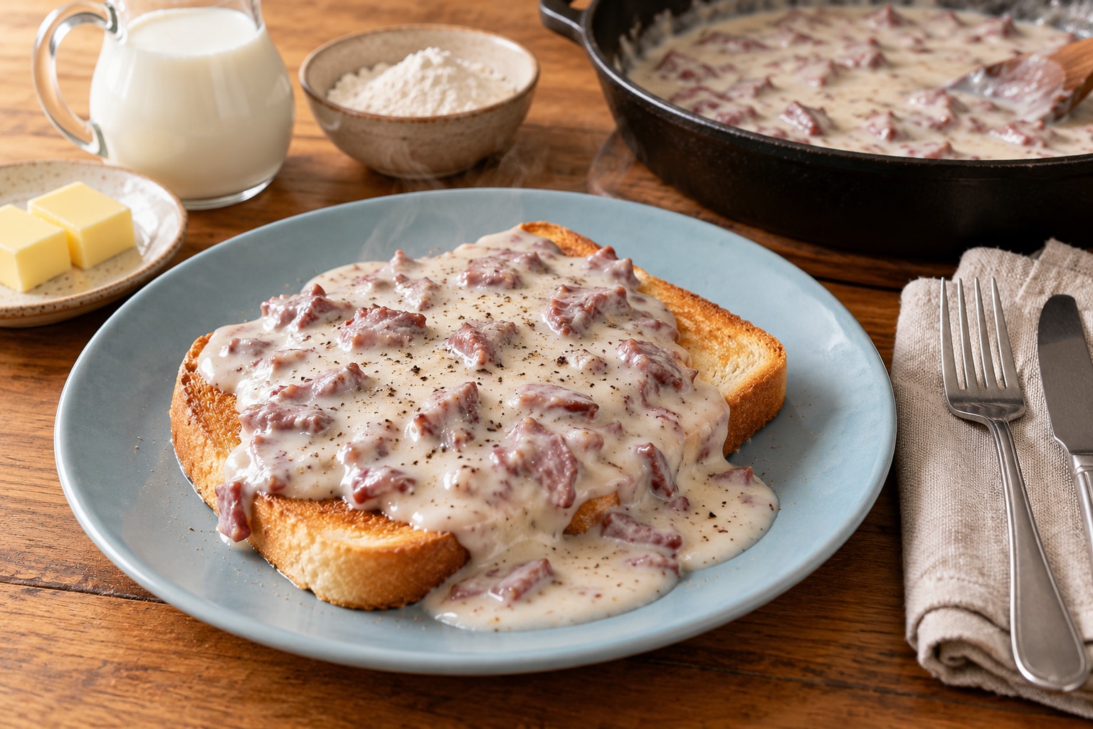 Creamed beef on toast